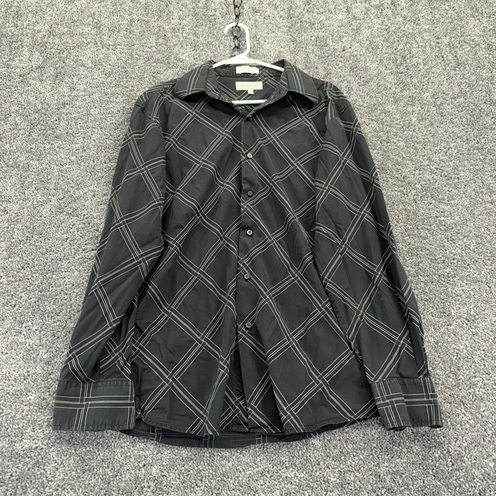 Eighty Eight Button Up Shirt Mens L Black Grid Long Sleeve